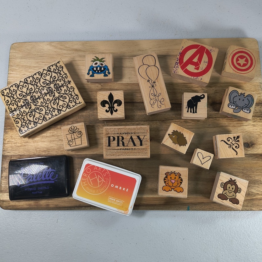 Lot of 15 Rubber Stamps – Stampabilities + Marvel C&D – Animals, Balloons, Ink P